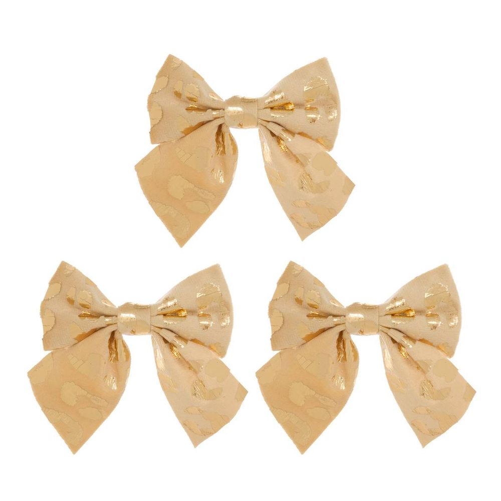 Lot de 3 nœuds de sapin en velours imprimé léopard 10 x 9 cm