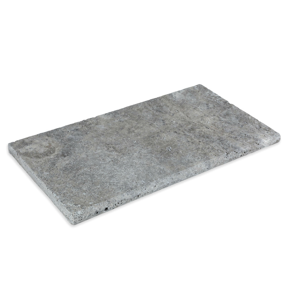 Dessus de marche travertin gris silver 61x33x3 cm bord 1/2 rond (à l'unité) - ro'ma nature