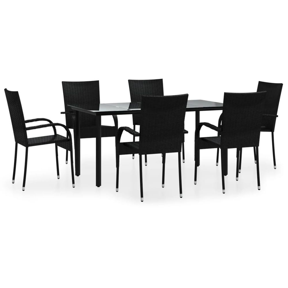 Ensemble à manger de jardin 7 pcs noir résine tressée