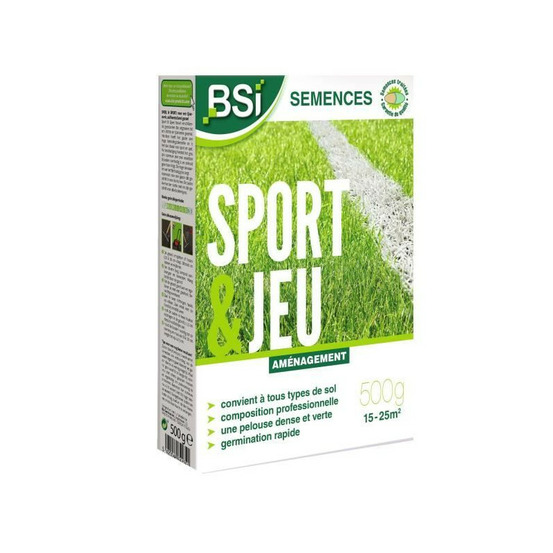 Semences de gazon - bsi - sport & jeu - avec enrobage protecteur - haute qualité - jusqu'a 25 m² - 500g