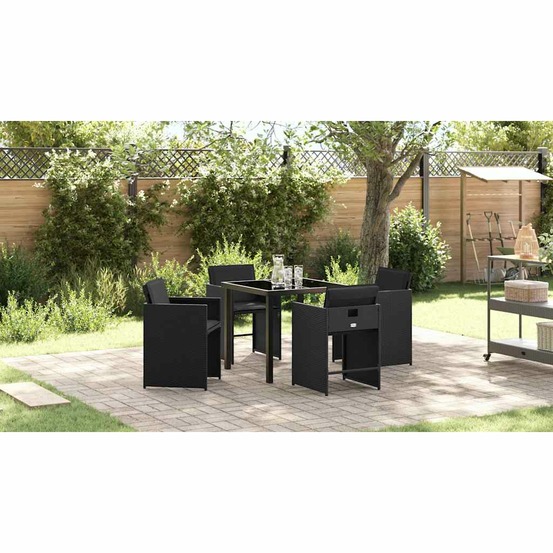 Ensemble de salle à manger pour jardin 5 pcs noir polyrotin