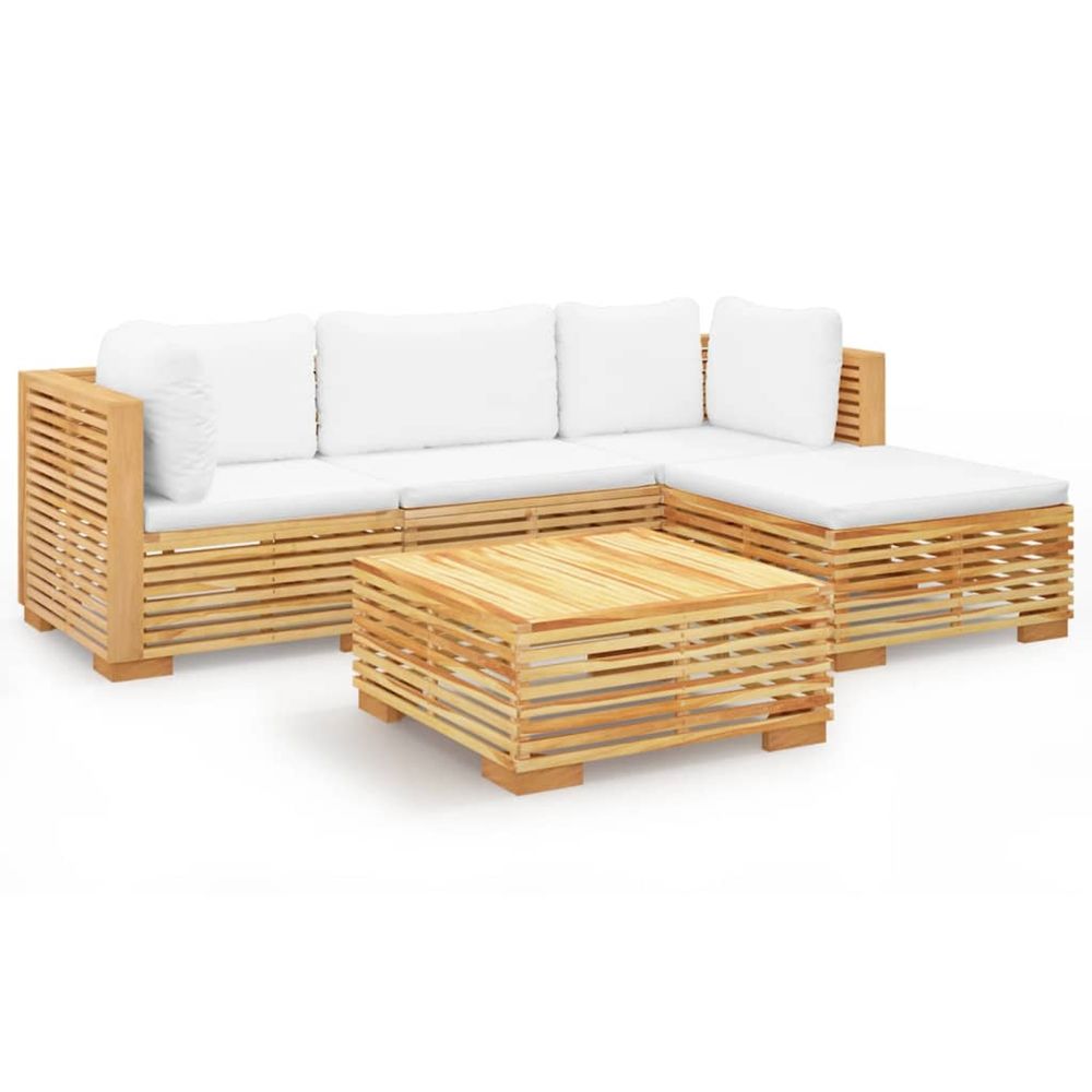 Salon de jardin 5 pcs avec coussins bois de teck solide