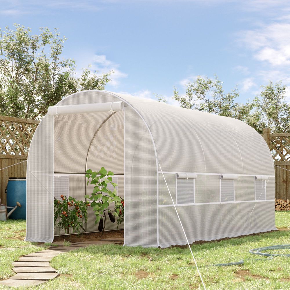 Serre tunnel de jardin bâche pe 140 g/m² 400 x 200 x 200 cm blanc 8 m² 6 fenêtres - comfortxl outdoor living