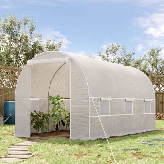 Serre tunnel de jardin bâche pe 140 g/m² 400 x 200 x 200 cm blanc 8 m² 6 fenêtres - comfortxl outdoor living