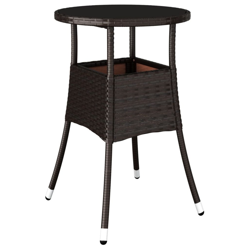 Table de jardin ø60x75 cm verre trempé/résine tressée marron
