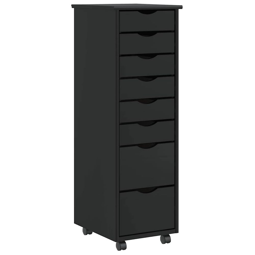 Armoire roulante avec tiroirs moss noir bois de pin solide