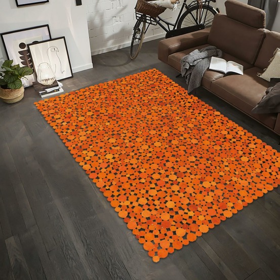 Tapis peau de vache 170x240 kilim fait main orange