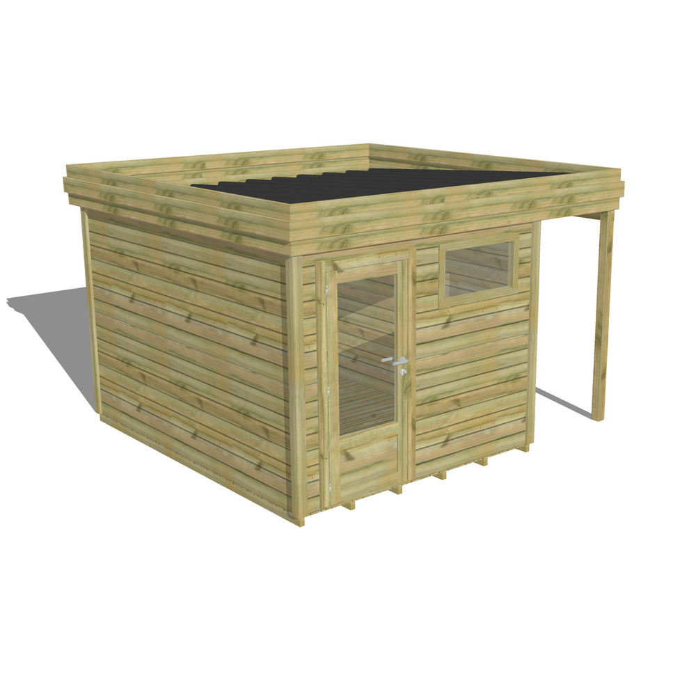 Abri de jardin bois pin traité autoclave 27mm - 3,64x3,44m / 13m2 - bac acier - plancher bois