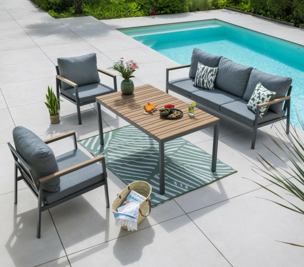 Salon de jardin haut en acier - 5 places - etretat