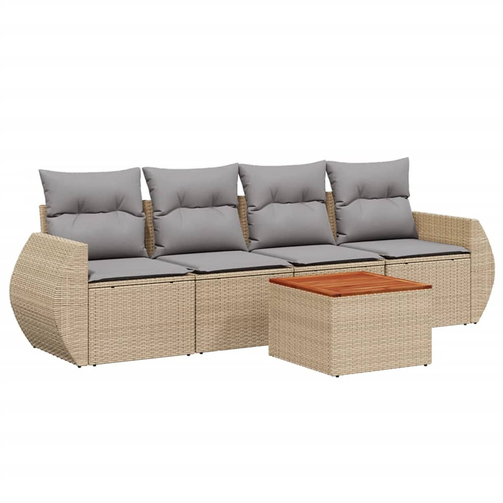 Salon de jardin avec coussins 5 pcs beige résine tressée