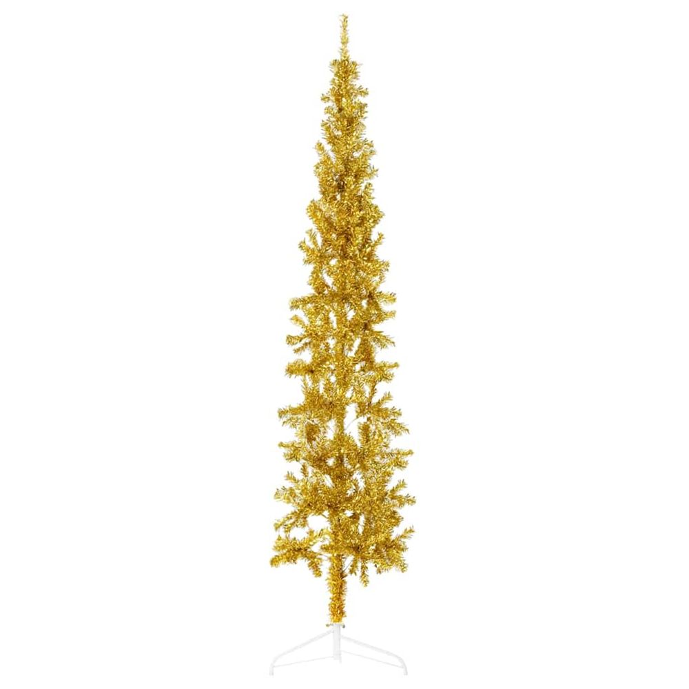 Demi sapin de noël artificiel mince avec support doré 180 cm