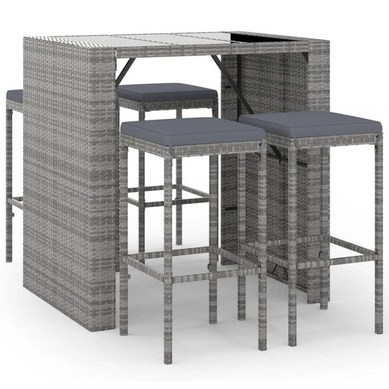 Ensemble de bar de jardin 5 pcs avec coussins gris poly rotin