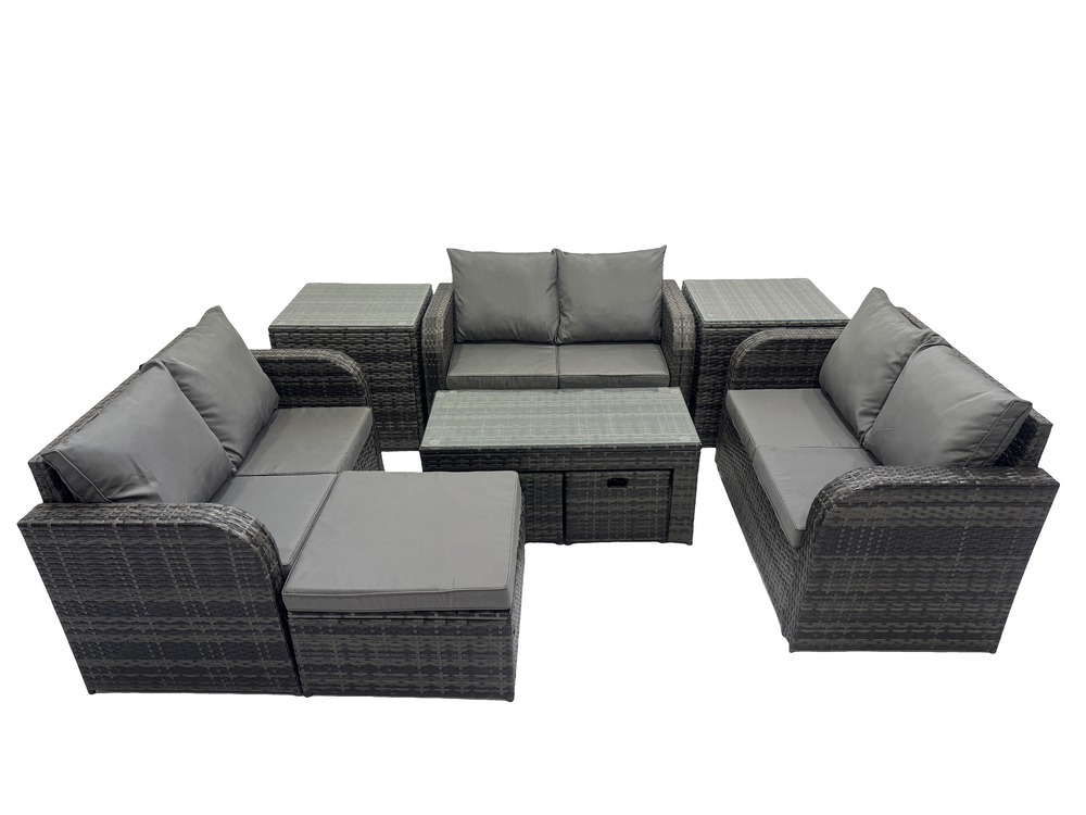 Ensemble de meubles de jardin en polyrotin 9 pièces avec table basse canapé à deux places 3 tabourets 2 tables d'appoint