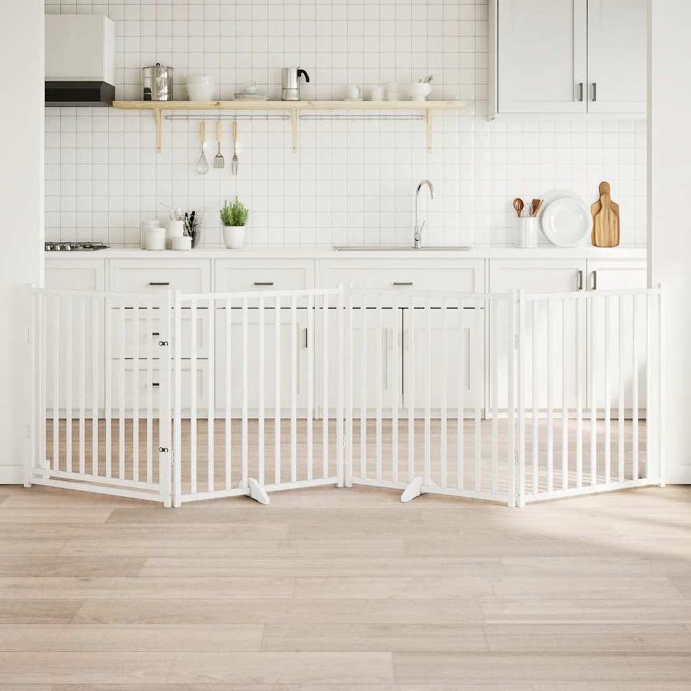 Grand parc pour chien bois 320x90 cm avec porte blanc