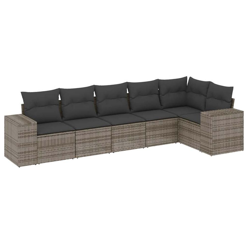 Salon de jardin 6 pcs avec coussins gris résine tressée