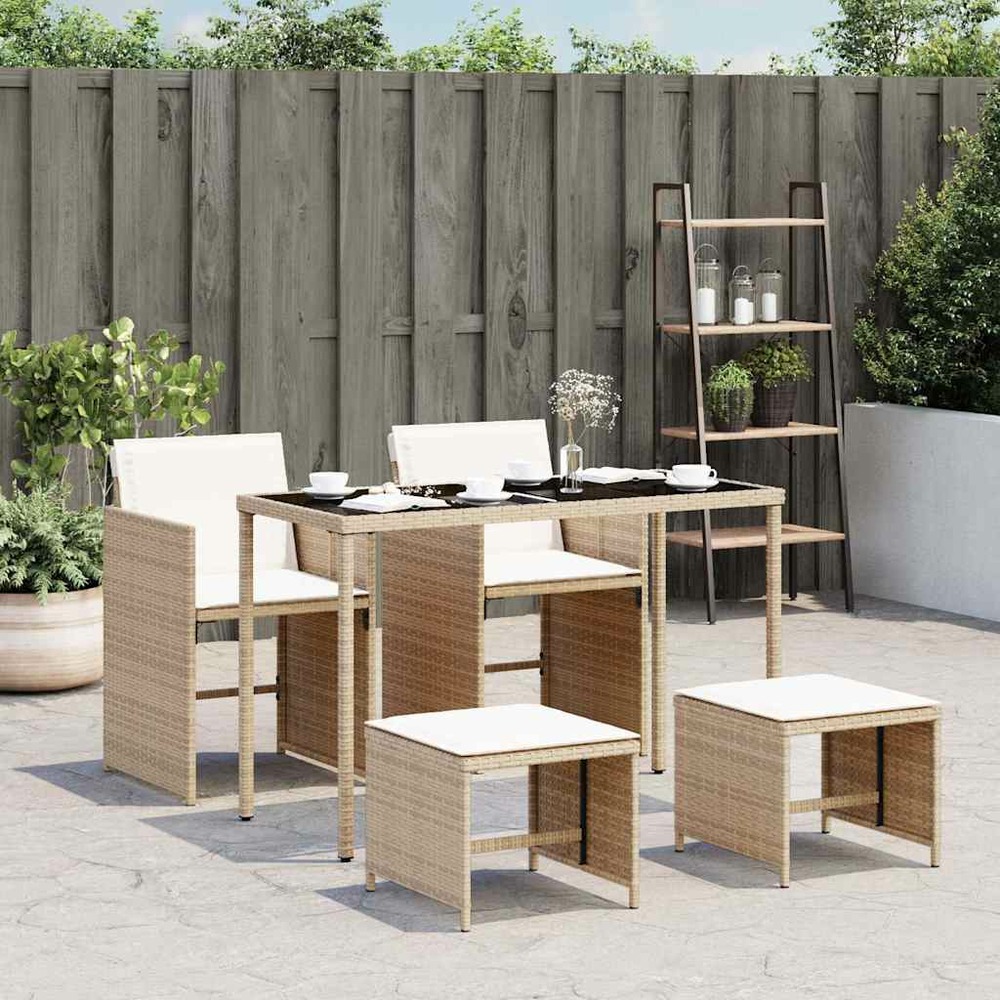Ensemble à manger de jardin avec coussins 5pcs beige poly rotin