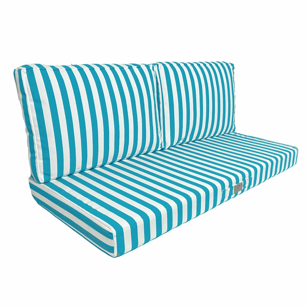Coussins pour salon de jardin déhoussable 100x50cm - rayure turquoise