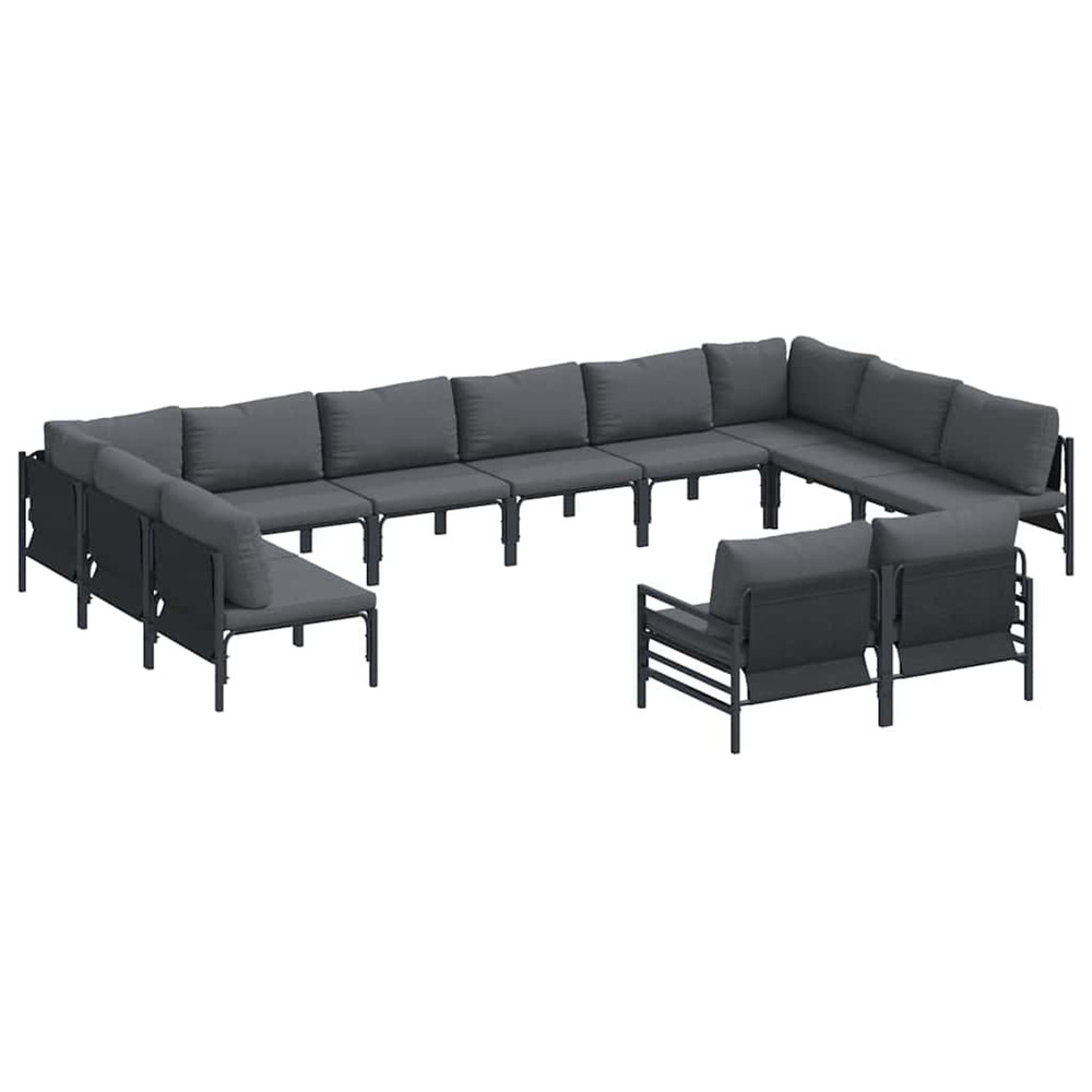 Ensemble de canapé de jardin avec coussin 12 pcs noir acier