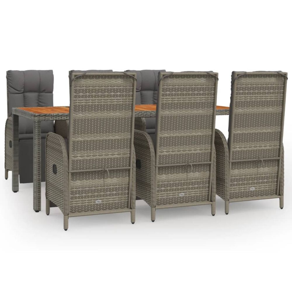 Ensemble à manger jardin et coussins 7 pcs gris rotin