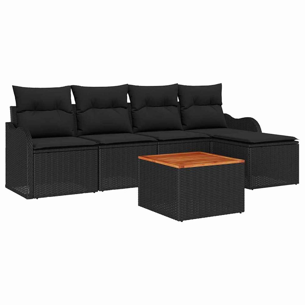 Ensemble de canapé de jardin 6 pc noir polyrotin