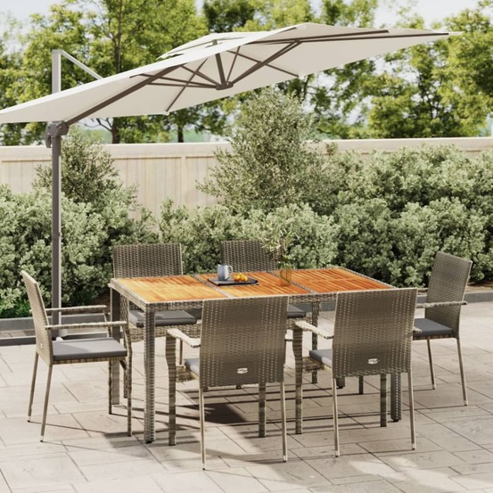 Ensemble à manger jardin et coussins 7 pcs gris rotin