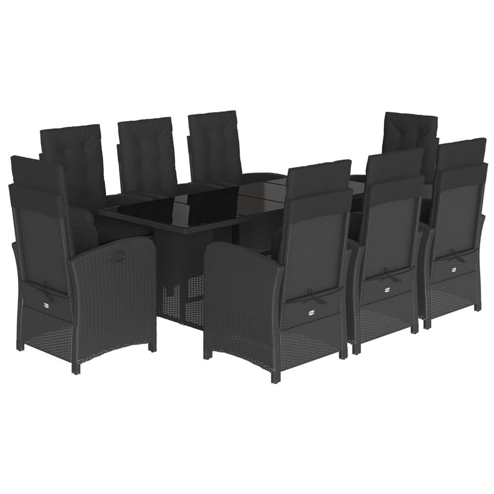 Ensemble à manger de jardin 9pcs coussins noir résine tressée