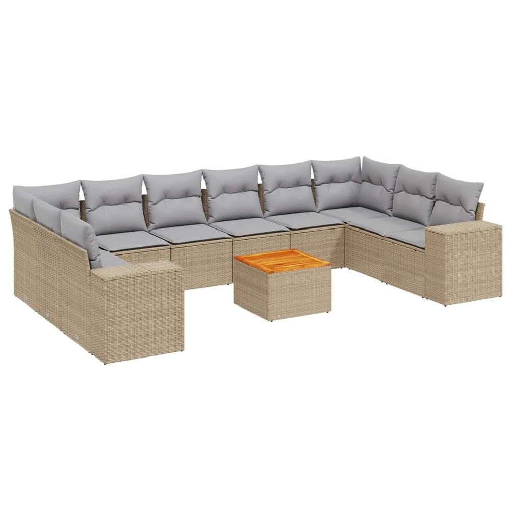 Salon de jardin 11 pcs avec coussins beige résine tressée