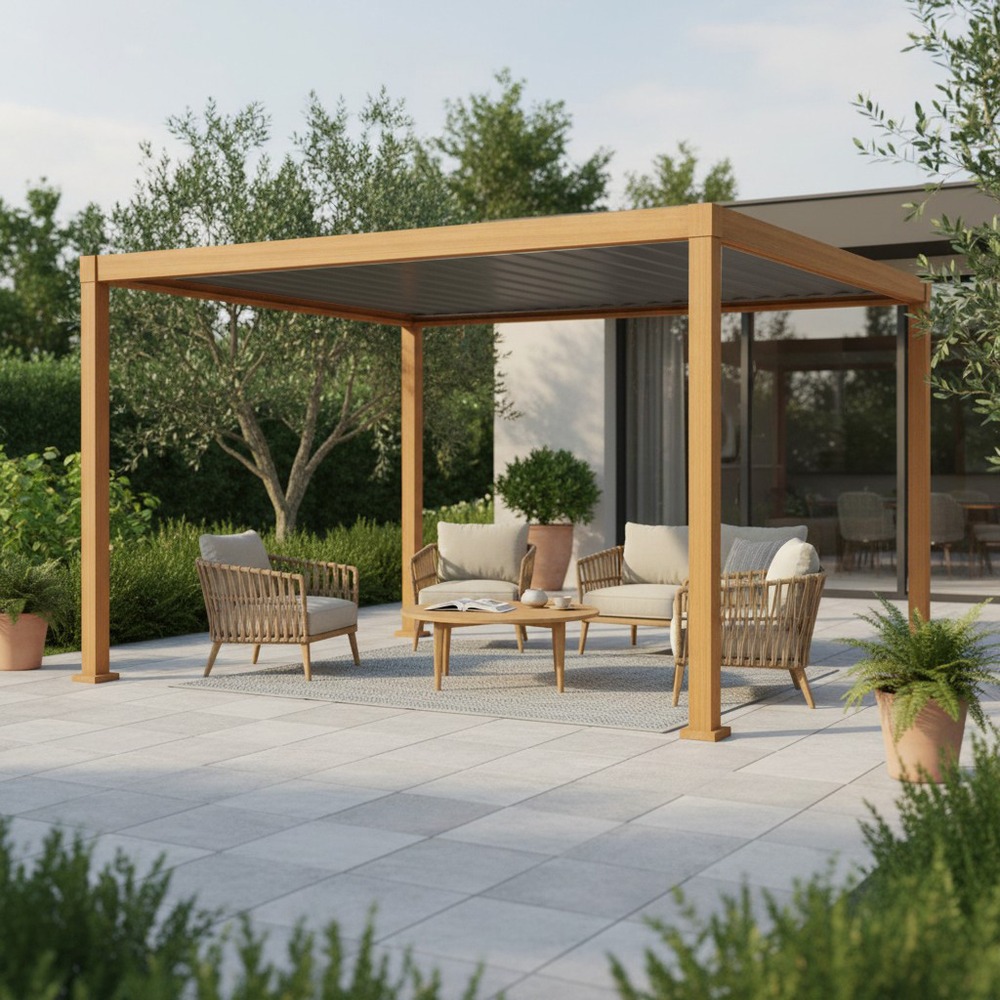 Pergola bioclimatique 3x4m zeus effet bois