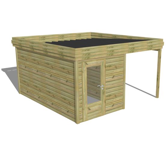 Abri de jardin bois pin traité autoclave 27mm - 4,14x4,34m / 18m2 - bac acier - abri français