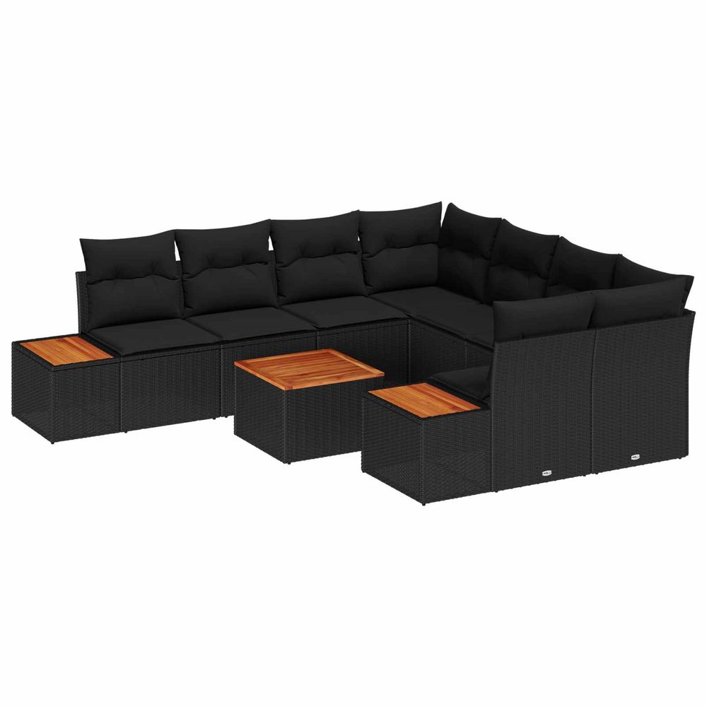 Ensemble de canapé de jardin 9 pc noir poly rotin