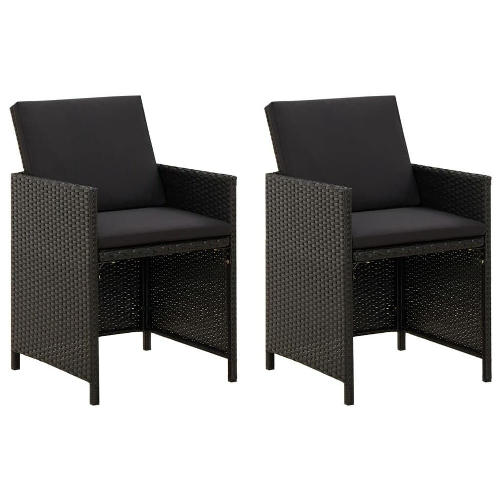 Chaises de jardin lot de 2 avec coussins résine tressée noir