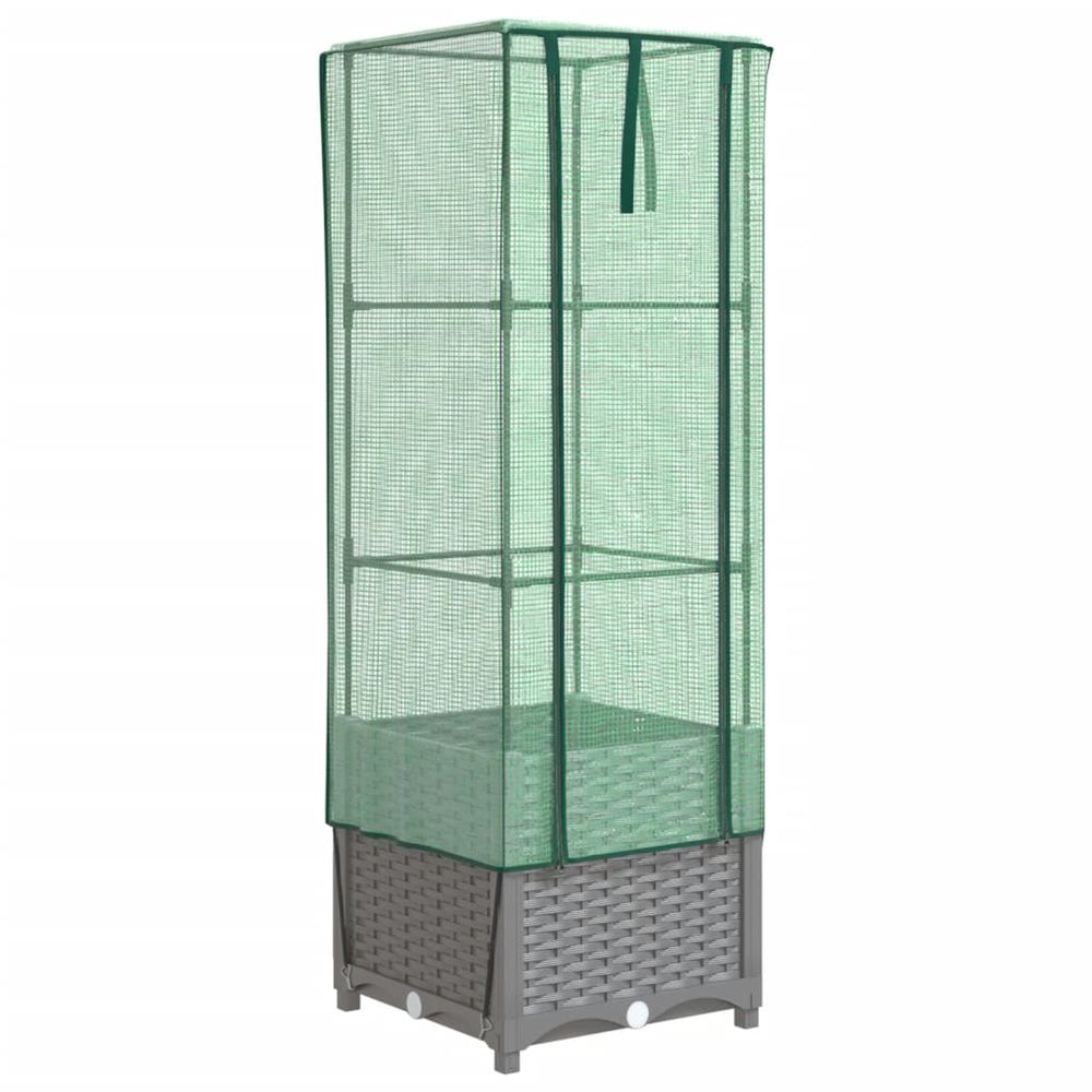 Jardinière d'extérieur surélevée avec housse aspect rotin 40x40x139 cm