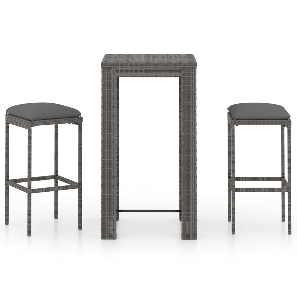 Ensemble de bar de jardin 3 pcs et coussins résine tressée gris