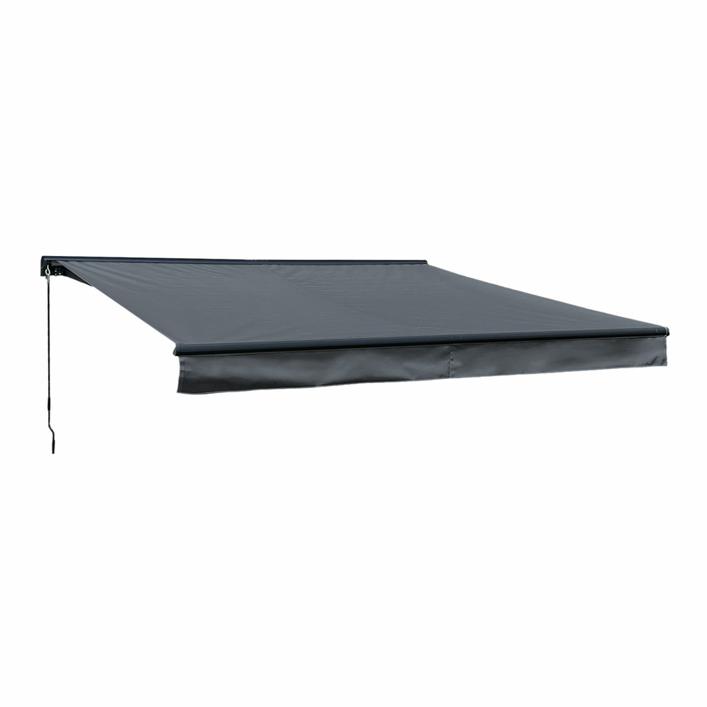 Store banne saule 3,95×3m avec semi-coffre - toile anthracite et structure grise