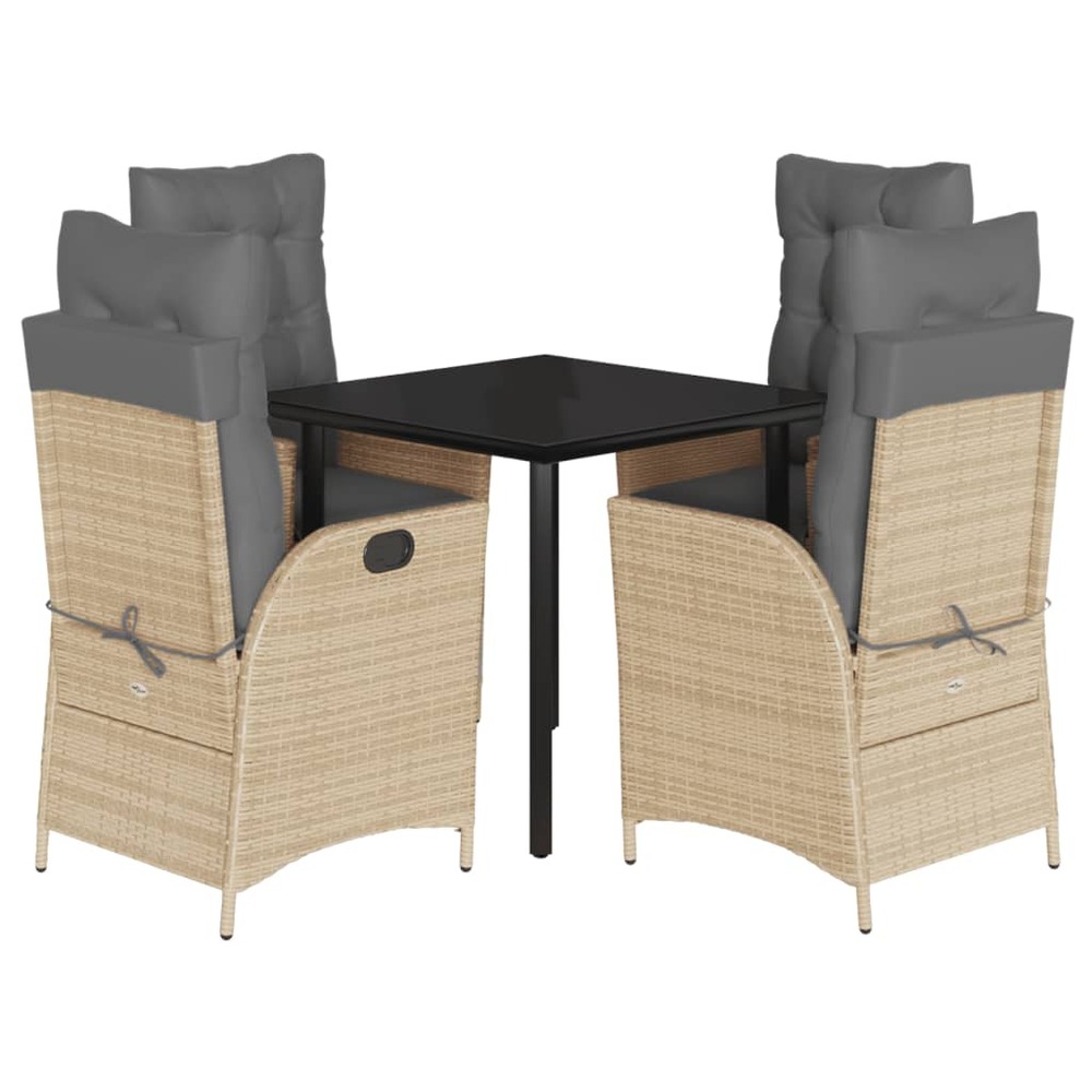 Ensemble à manger de jardin coussins 5 pcs mélange beige rotin