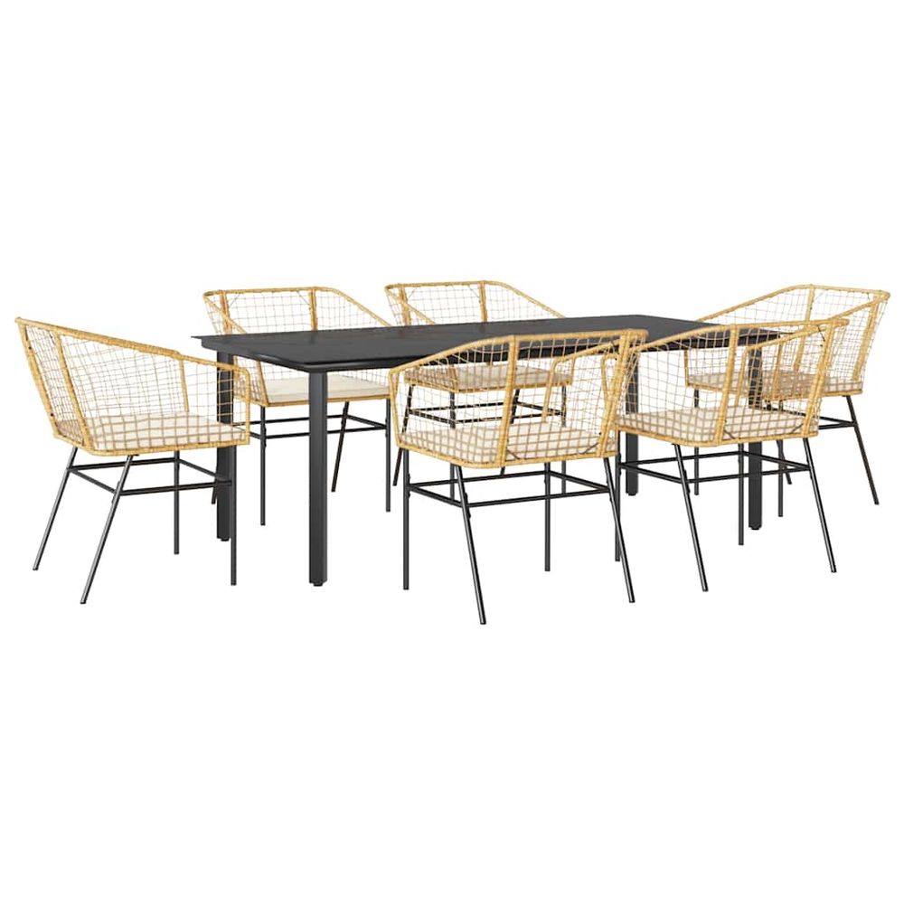 Ensemble à manger jardin coussins 7pcs marron poly rotin verre