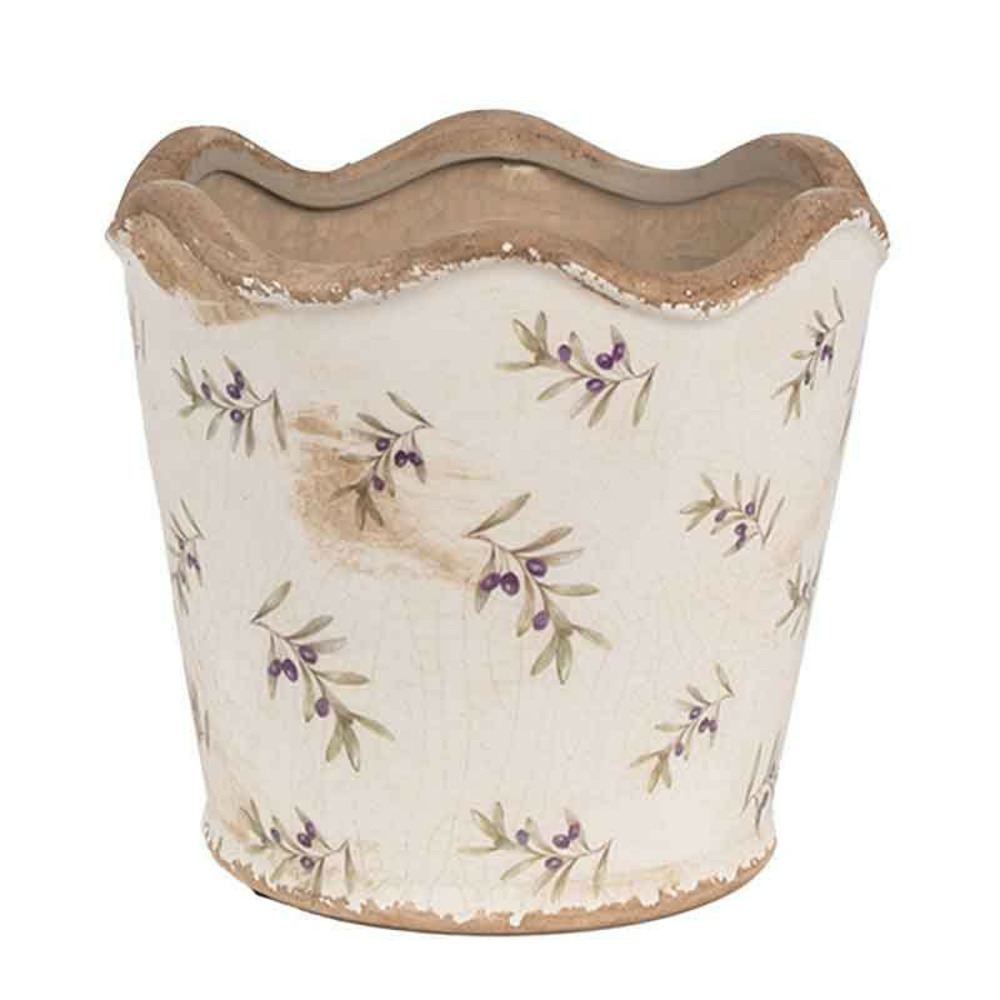 Pot de fleurs céramique motif olivier 16x15cm