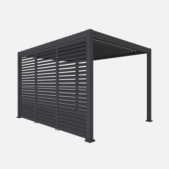 Pergola bioclimatique aluminium 4x3m + 3 persiennes 130cm à lames orientables triomphe