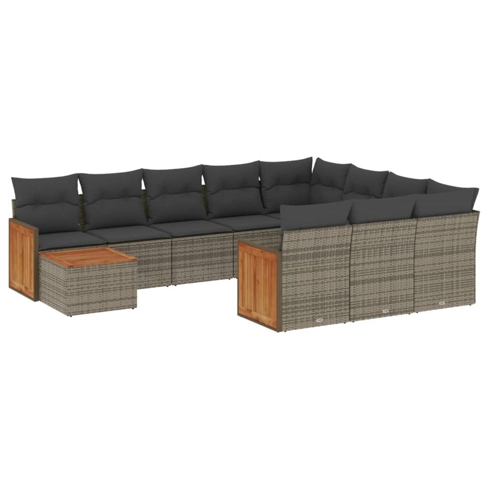 Salon de jardin 11 pcs avec coussins gris résine tressée