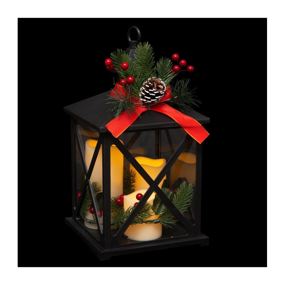 Déco lanterne lumineuse avec 3 bougies led effet flamme vacillante
