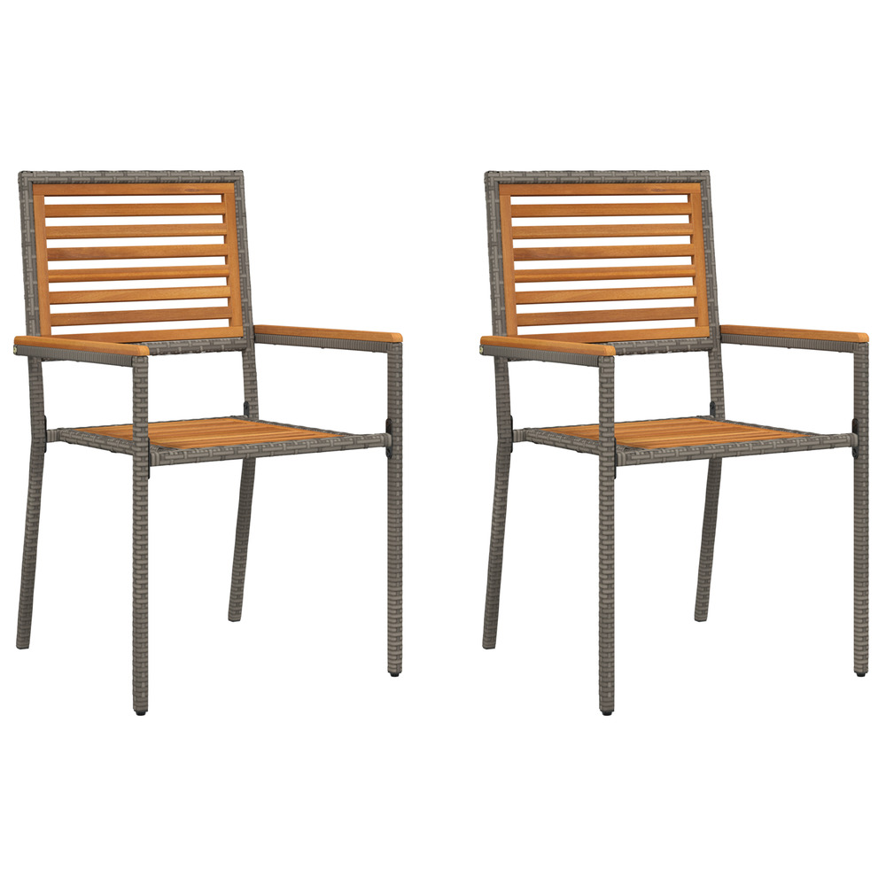 Chaises de jardin empilables avec coussins, 2 pcs, gris, poly rattan