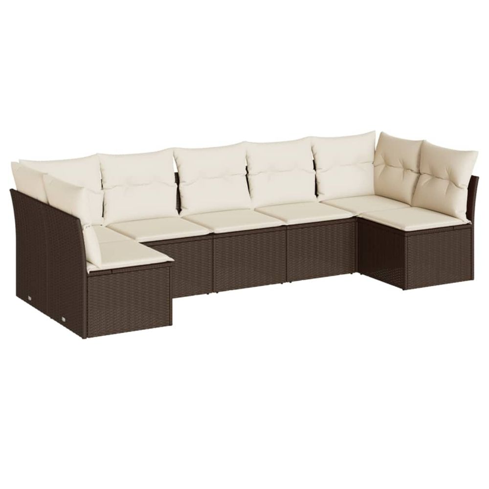 Salon de jardin avec coussins 7 pcs marron résine tressée