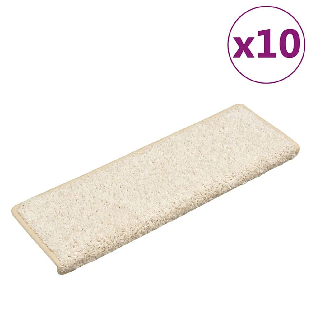 Tapis d'escalier 10 pièces 65 x 21 x 4 cm blanc bord rectangulaire