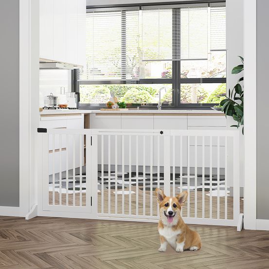 Barrière sécurité chien bois extensible autoportante porte escalier 166cm blanc - comfortxl pet living