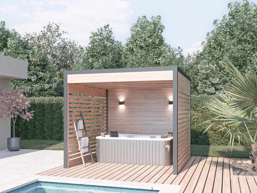 Studio de jardin DESIGN 9m² - Bois Douglas épaisseur 55mm - Porte coulissante alu - Toiture Bacacier avec voliges ss toiture
