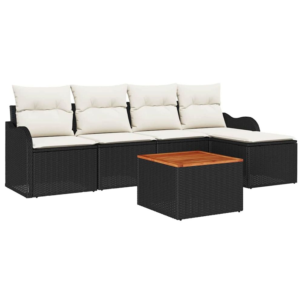 Ensemble de canapé de jardin 6 pc noir et crème polyrotin
