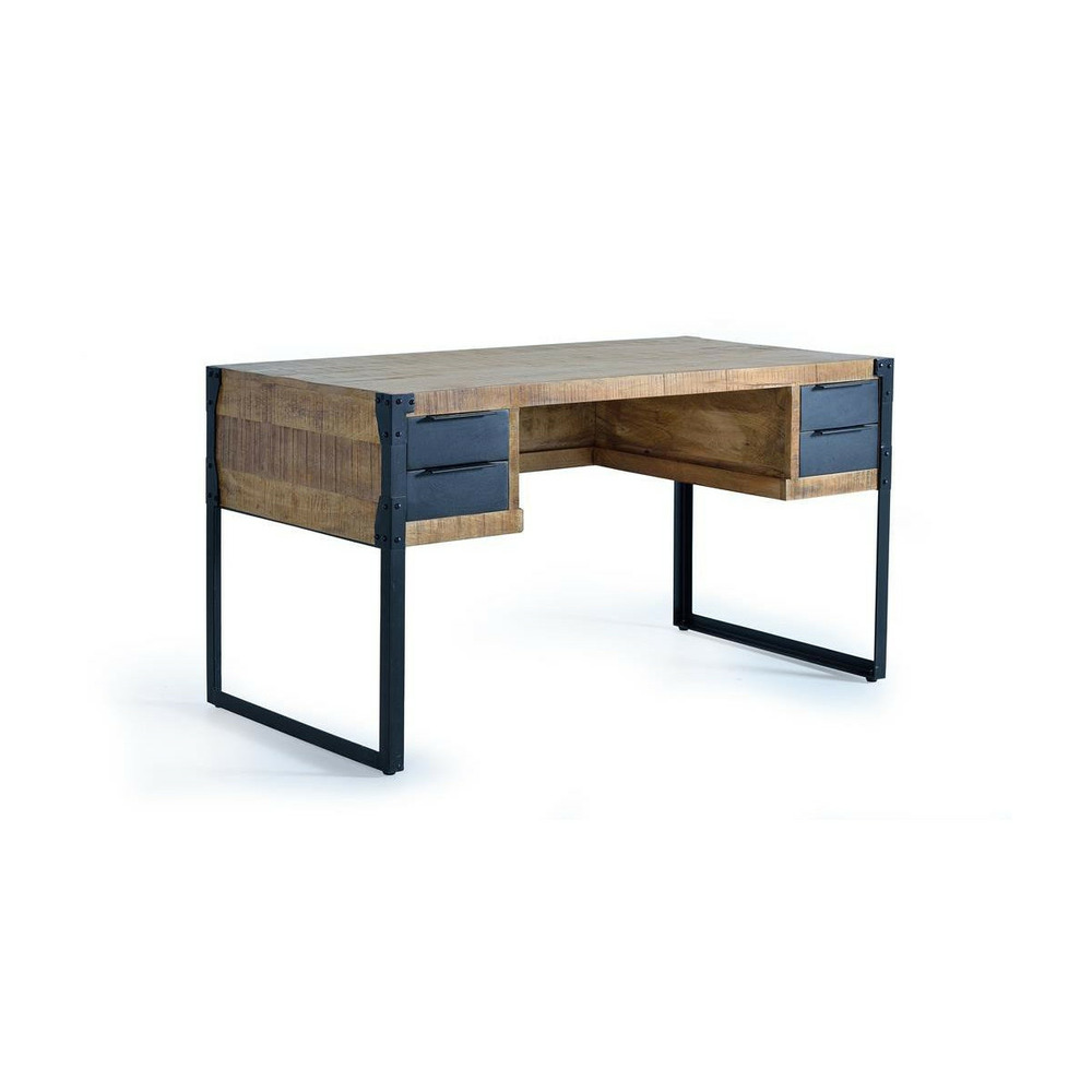 Bureau 4 tiroirs bois-fer marron - janelle décoration d'autrefois