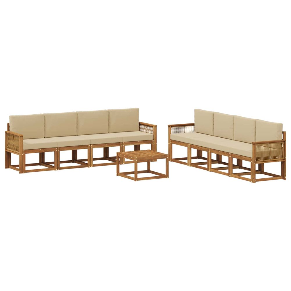 Ensemble de canapés d'extérieur 9 pc naturel et beige polyester