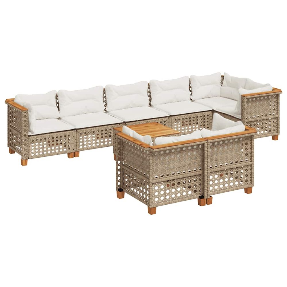 Salon de jardin avec coussins 9 pcs beige résine tressée