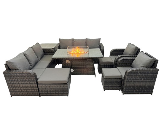 Salon de jardin table de foyer à gaz intérieur extérieur avec tables d'appoint fauteuil canapé d'amour 3 tabourets